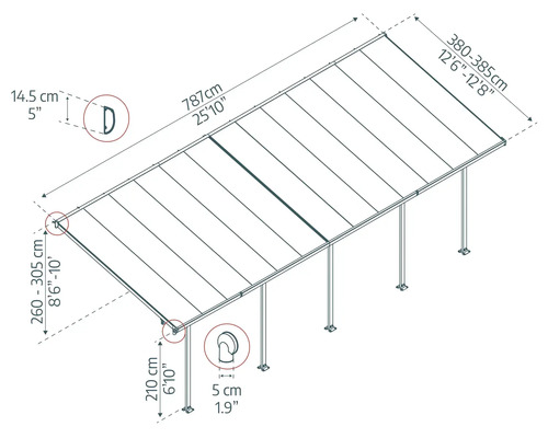 Abmessungen einer Terrassenüberdachung