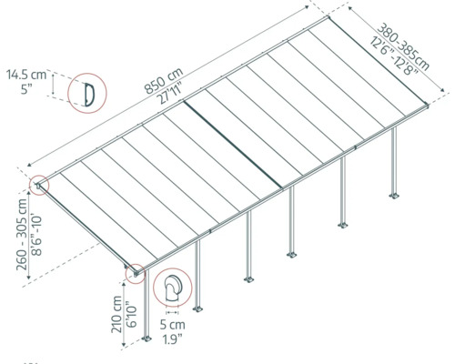 Schéma technique d''un toit de terrasse avec dimensions