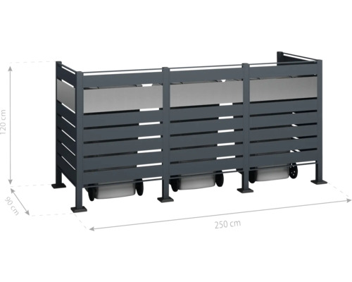 Cache-conteneurs pour trois poubelles, environ 250 x 120 x 90 cm