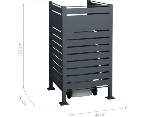 Cache-conteneur à ordures en aluminium, 90 x 90 x 150 cm
