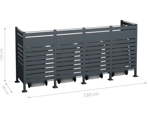 Cache-poubelle en métal mesurant 150 x 330 x 90 centimètres