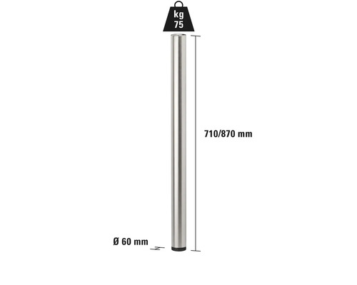 Pied de table en métal, longueur 710 à 870 mm, diamètre 60 mm, capacité de charge maximale 75 kg