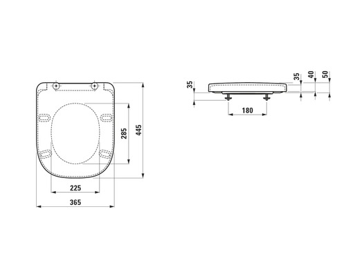 Dessin technique d''un siège de WC avec dimensions