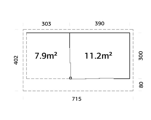 Grundriss mit Abmessungen: 7,9 Quadratmeter und 11,2 Quadratmeter