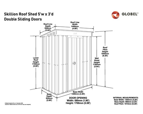Image d''un abri de jardin à toit plat avec dimensions