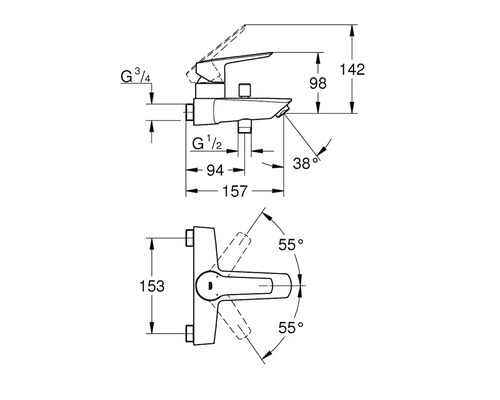 Dessin technique d''un robinet avec indications de mesure
