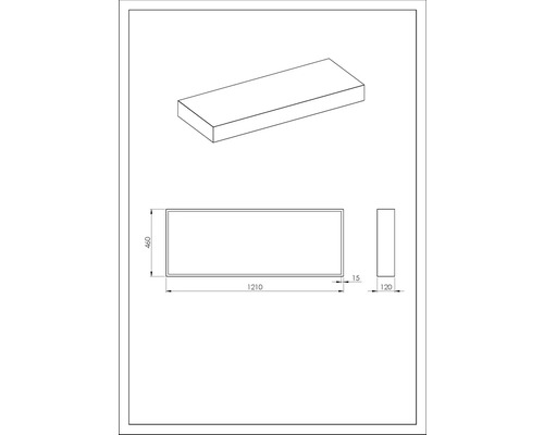 Dessin technique d''un lavabo rectangulaire avec des mesures.