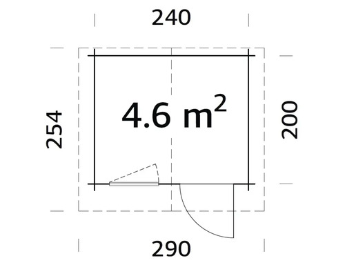 Plan d''aménagement cabanon de jardin avec dimensions 240x290 centimètres et superficie de 4,6 mètres carrés