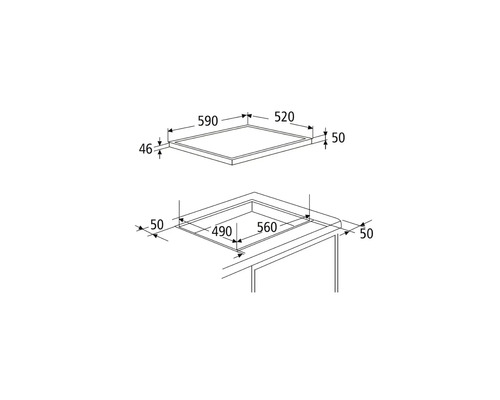 Dessin technique d''une plaque de cuisson avec dimensions