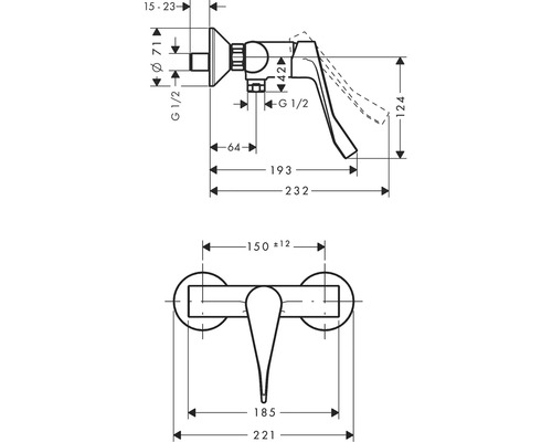 Dessin technique d''un robinet avec dimensions
