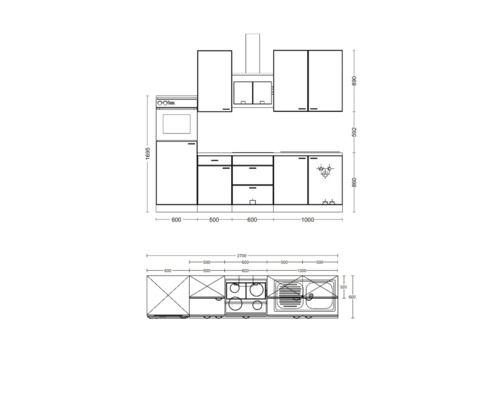 Plan de cuisine avec dimensions pour la conception de cuisine