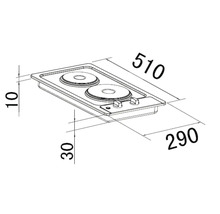 Zeichnung eines Kochfeldes mit zwei Kochstellen und Massangaben