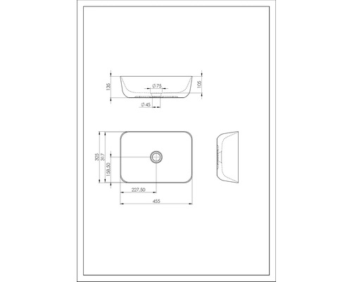 Dessin technique d''un lavabo avec dimensions