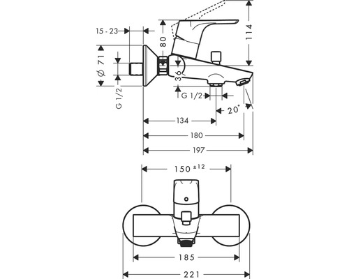 Dessin technique d''un robinet avec indications de dimensions