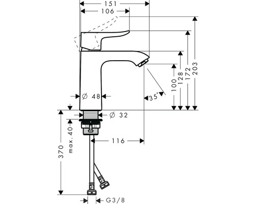 Dessin technique d''un robinet avec cotes