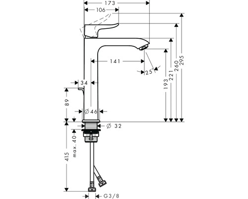 Dessin technique d''un robinet avec cotes