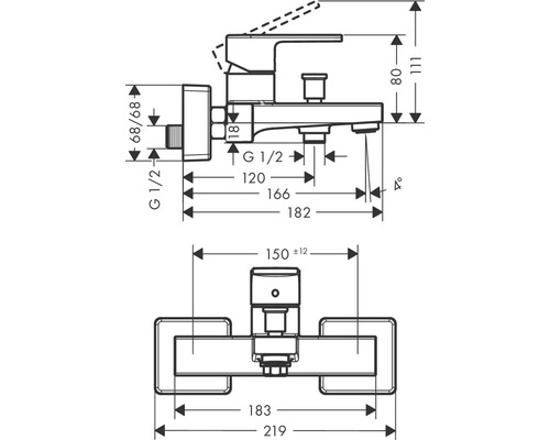 Dessin technique d''un robinet avec dimensions