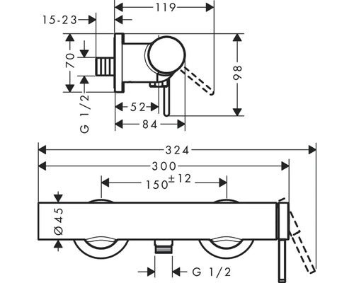 Masszeichnung für ein Badezimmerprodukt mit Massangaben