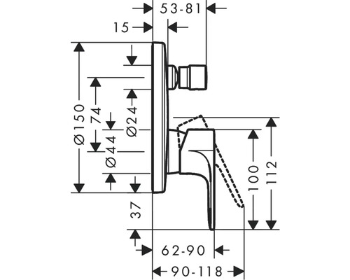 Dessin technique d''un robinet avec dimensions