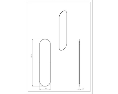 Technische Zeichnung eines Handtuchwärmers mit den Maßen 1500 x 350 x 31 mm.