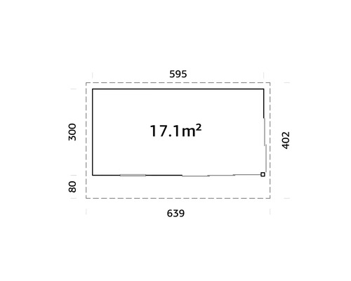 Plan avec des dimensions de 595 x 402 centimètres et une surface de 17.1 mètres carrés.