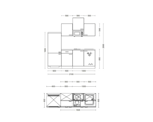 Küchenplan mit Abmessungen