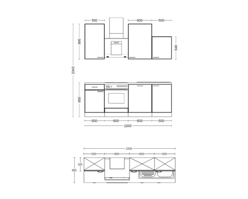 Plan de cuisine avec dimensions.