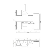 Cuisine complète avec appareils Flex Well Lund 220 cm couleur de façade gris clair brillant - couleur du corps gris fumée 00012695