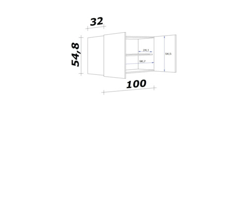 Schéma technique d''une armoire suspendue avec dimensions.