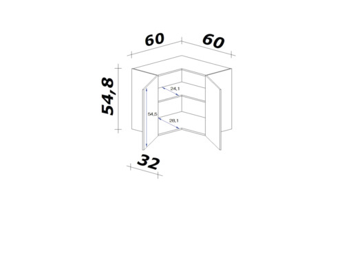 Dessin technique d''un meuble d''angle avec dimensions