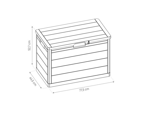 Image d''un coffre de jardin avec des dimensions.