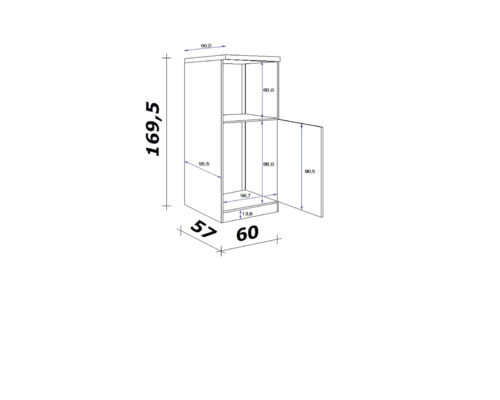 Dessin technique d''une armoire haute avec dimensions