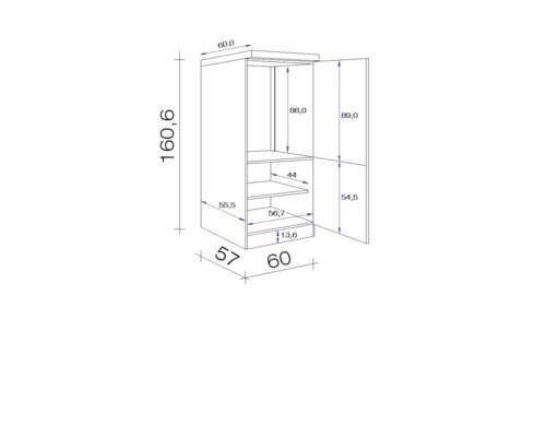 Dessin technique d''une armoire haute avec dimensions