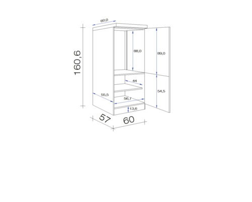 Schéma technique d''une armoire avec dimensions.