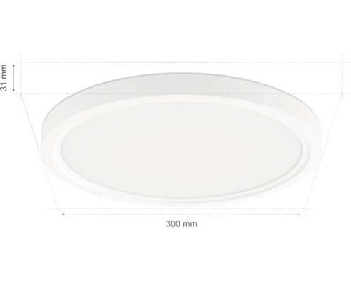 Plafonnier LED blanc mesurant 300 mm sur 31 mm.