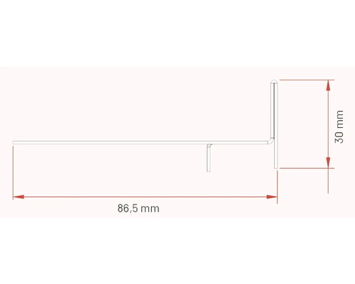 Dessin technique d''un profilé métallique de 86,5 mm de long et 30 mm de haut.