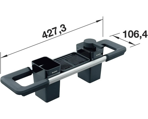 Système d''organisation Blanco avec des dimensions de 427,3 sur 106,4 millimètres.