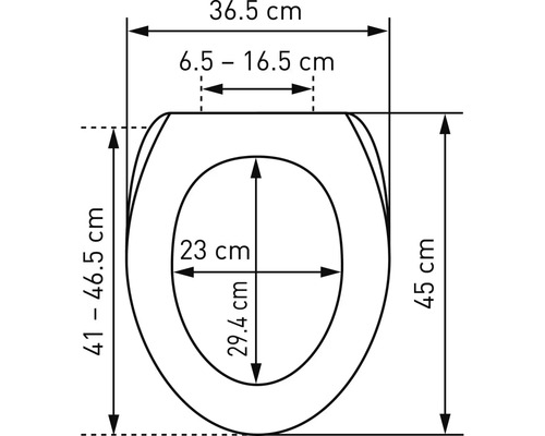 Schéma technique d''un siège de WC avec dimensions en centimètres