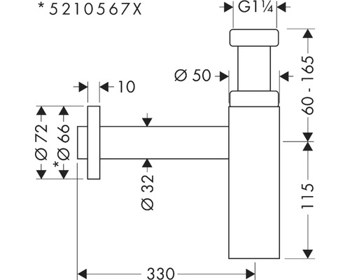 Schéma technique d''un siphon avec indications de mesure