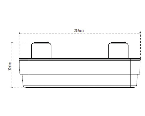 Technische Zeichnung eines Behälters mit den Massen 252 mm Breite und 95 mm Höhe