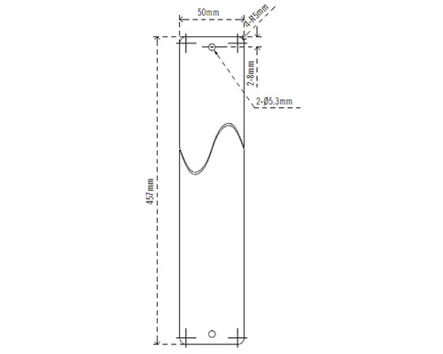 Dessin technique d''un composant de 457 millimètres de long avec trous de forage et indications de dimensions
