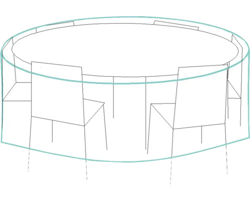 Skizze eines Gartentisches mit Stühlen und einer Abdeckung