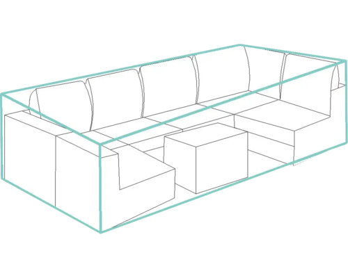 Skizze einer modularen Wohnlandschaft mit Couchtisch