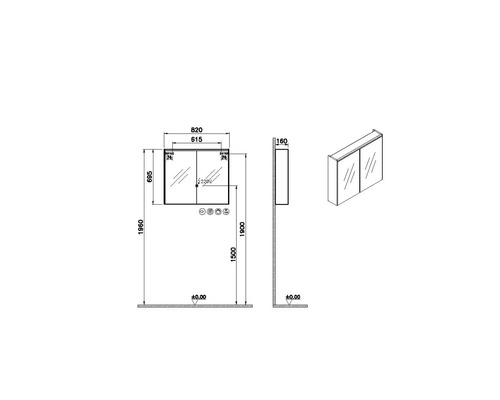 Dessin technique d''une armoire de toilette avec dimensions