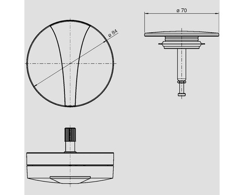 Schéma technique d''un bouchon de vidange avec des dimensions de 70 et 84 millimètres.