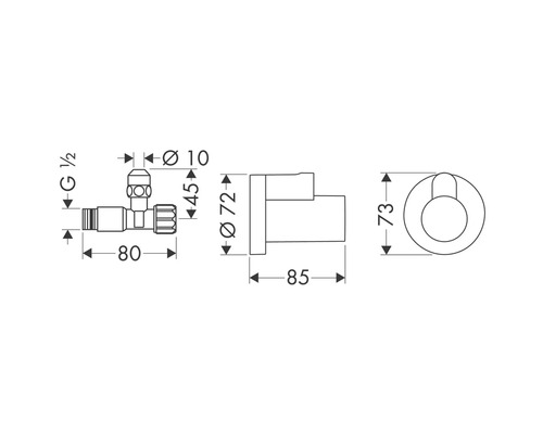 Schéma technique d''une combinaison de robinet d''équerre avec dimensions