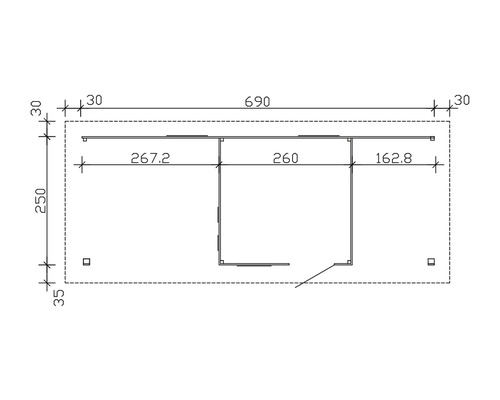 Dessin technique avec les dimensions 690, 267,2, 260, 162,8, 250 et 35
