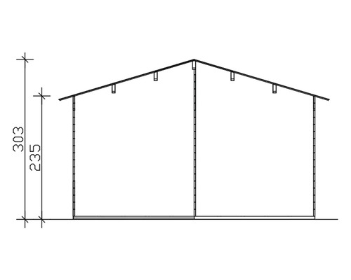 Technische Zeichnung eines Gartenhauses mit Massangaben