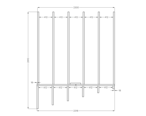 Dessin technique d''une étagère avec indication des dimensions.