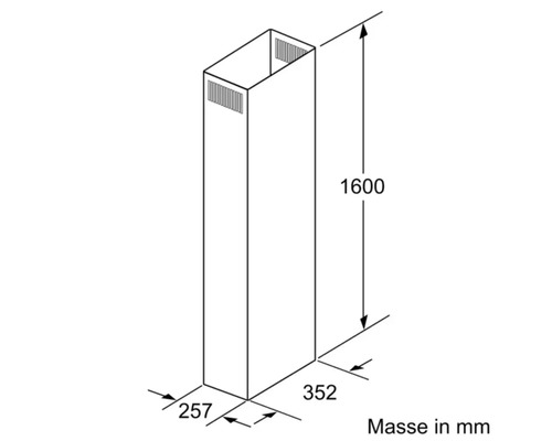 Dessin technique d''une gaine de hotte aspirante avec dimensions en millimètres
